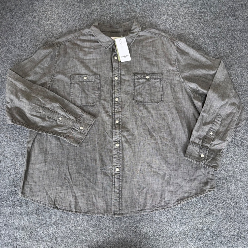 Goodfellow & Co Mens XXL Black Chambray Button Down Shirt Cotton Long Sleeve NWT